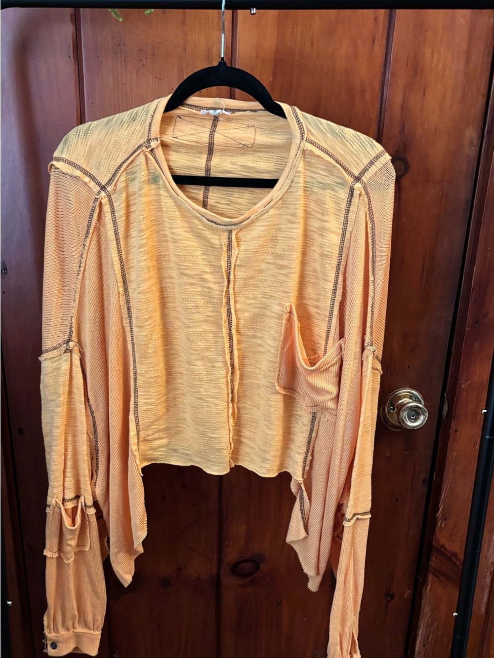 POL Free People Yellow/Peach Lightweight Cropped Long-Sleeve Top
